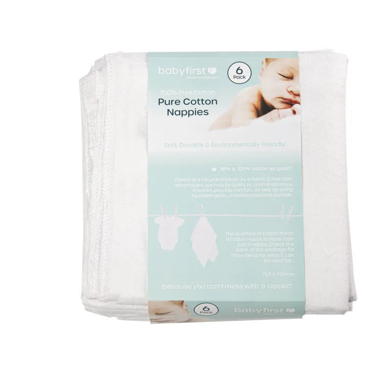 Baby First Packet of 6 Cotton Cloth Nappies Fashion