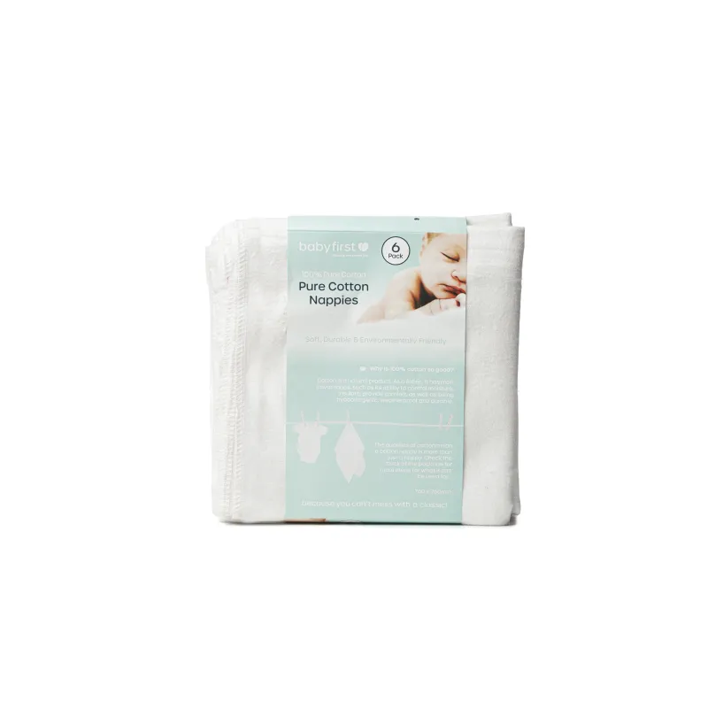 Baby First Packet of 6 Cotton Cloth Nappies Fashion