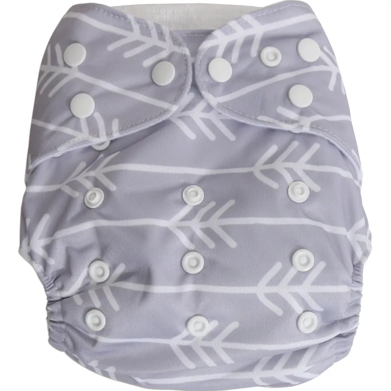 Babyco Reusable Cloth Nappy with 2 Microfibre Inserts Grey White Arrow New