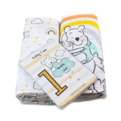 Winnie the Pooh Bubba Blue 2-Pack Muslin Wraps with 12-Pack Milestone Cards Best