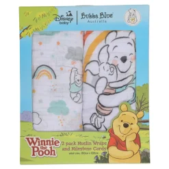 Winnie the Pooh Bubba Blue 2-Pack Muslin Wraps with 12-Pack Milestone Cards Best