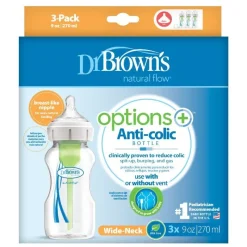 Dr Browns Dr Brown's Options+ Wide Neck Feeding Bottle with Level 1 Teat 270ml 3-Pack Outlet