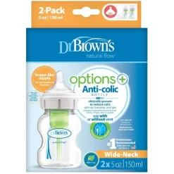 Dr Browns Dr Brown's Options+ Wide Neck Feeding Bottle with Level 1 Teat 150ml 2-Pack Sale