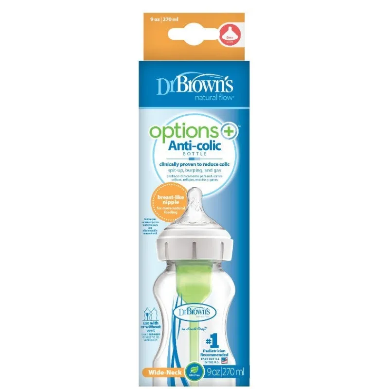 Dr Browns Dr Brown's Options+ Wide Neck Feeding Bottle with Level 1 Teat 270ml 1-Pack Hot