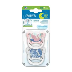 Dr Browns Dr Brown's PreVent Contoured Glow-in-the-Dark Pacifier 2-Pack 0-6m - Assorted Colours Discount