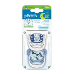 Dr Browns Dr Brown's PreVent Contoured Glow-in-the-Dark Pacifier 2-Pack 0-6m - Assorted Colours Discount