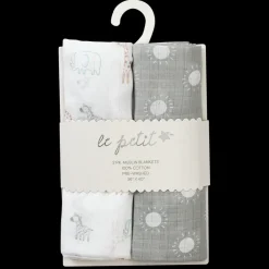 Le Petit 100% Cotton Muslin Blankets 2-Pack White/Grey M5514 Sale