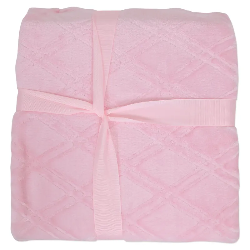 Lullaby Dreams Embossed Flannel with Sherpa Back Blanket Pink New