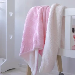Lullaby Dreams Embossed Flannel with Sherpa Back Blanket Pink New