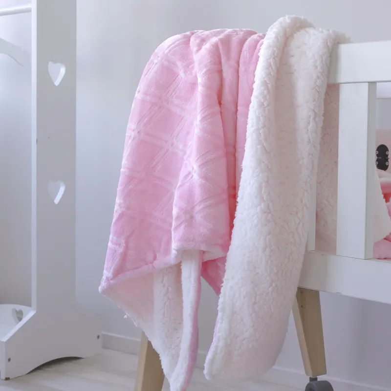 Lullaby Dreams Embossed Flannel with Sherpa Back Blanket Pink New