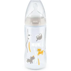 NUK First Choice Feeding Bottle with Temperature Control 300ml Grey Animals Hot