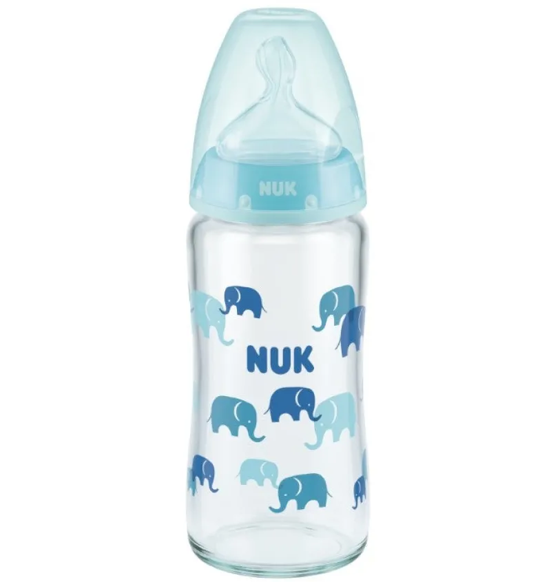 NUK First Choice+ Glass Baby Bottle with Temperature Control 240ml Blue Discount