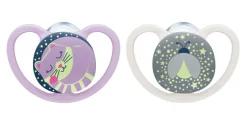 NUK Space Night Silicone Soother 2-Pack 0-6m - Assorted Colours Discount