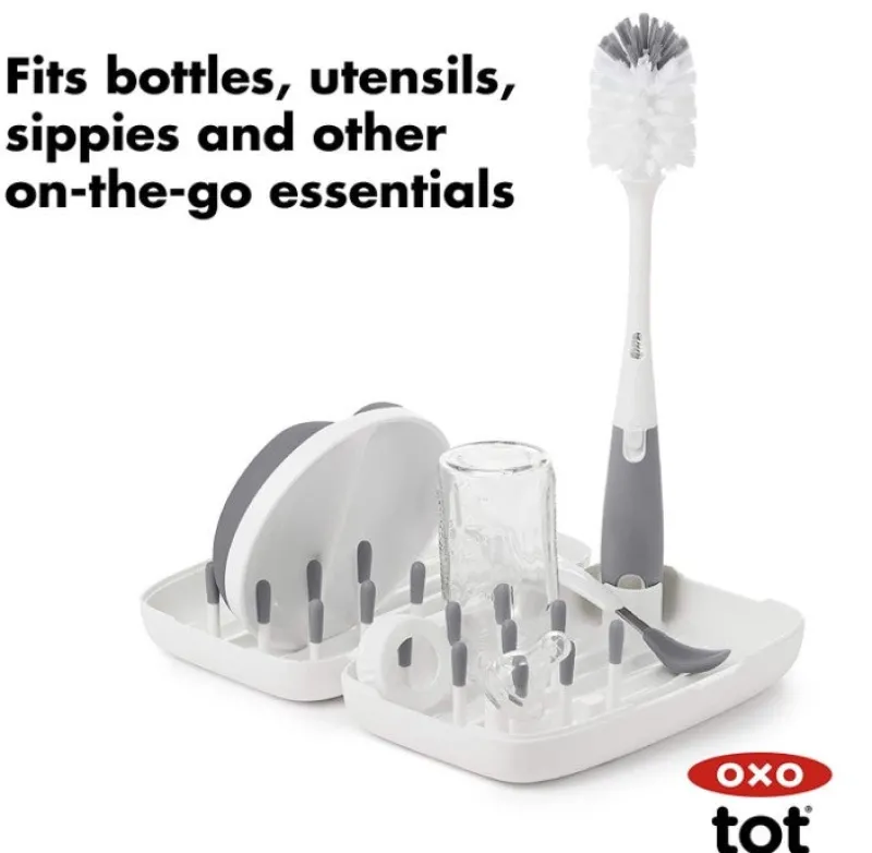 OXO Tot On-The-Go Drying Rack & Bottle Brush Gray Hot