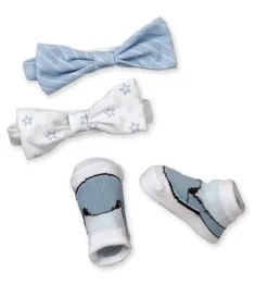 Tangerine Baby Headband Bows & Socks 3-Piece Set Blue Fashion