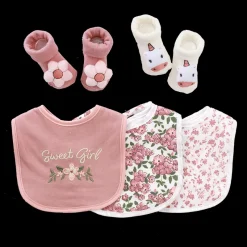 Lullaby Dreams t 3-Pack Bib & 2-Pack Socks Set Good Girl New