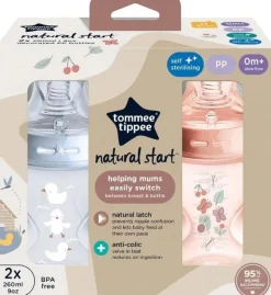 Tommee Tippee Closer To Nature Tommee Tippee Natural Start Decorated PP 260ml Bottle 2-Pack New