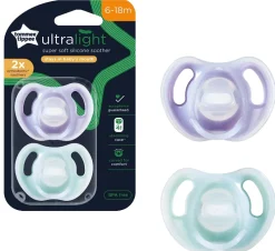 Tommee Tippee Closer To Nature Tommee Tippee UltraLight Silicone Soother 6-18m 2-Pack - Assorted Colours Discount